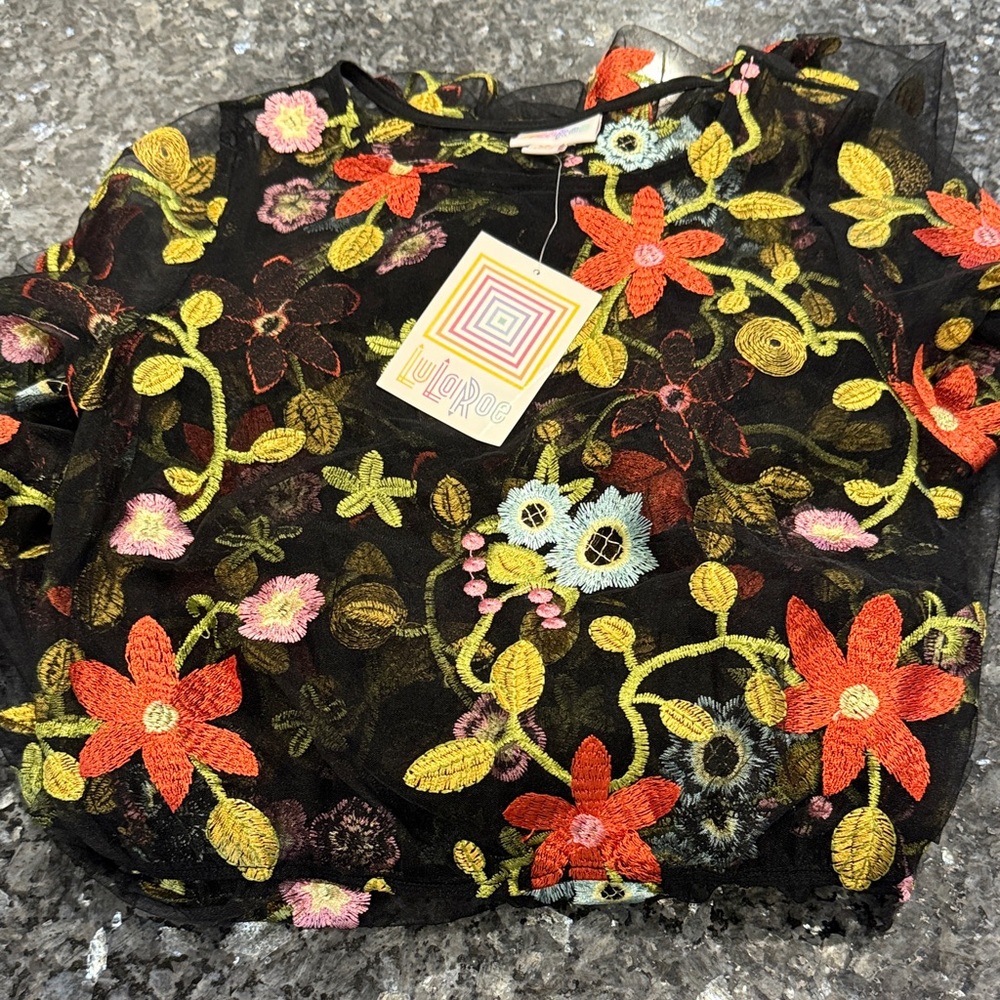 LuLaRoe Black Dress with Floral Embroidery